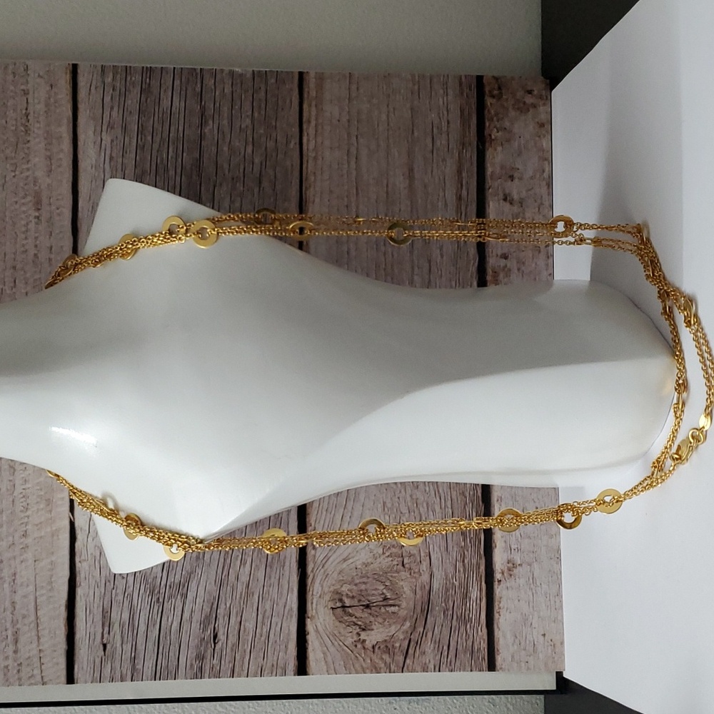 Stamped 18K Gold Italian Circles Necklace 30" Extra Long GP - Picture 2 of 9